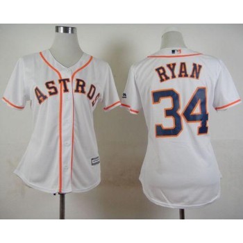Astros #34 Nolan Ryan White Home Women's Stitched MLB Jersey