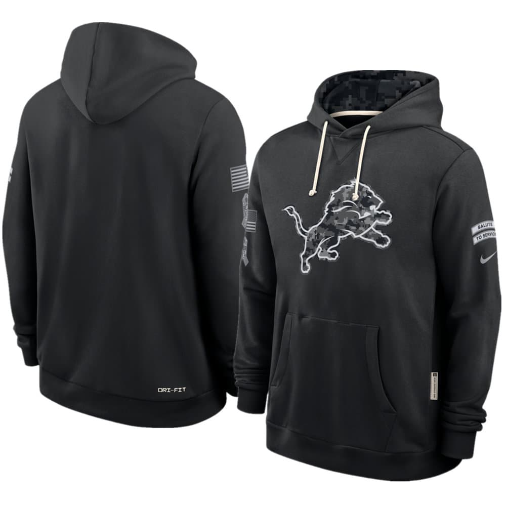 Men's Detroit Lions Nike Black 2026 Salute to Service Sideline Dri-FIT Pullover Hoodie