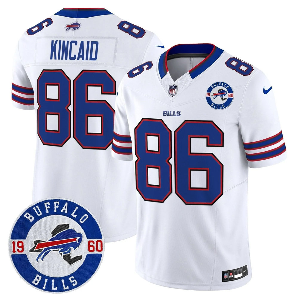 Men's Buffalo Bills #86 Dalton Kincaid White Est. 1960 Patch Vapor F.U.S.E. Limited Jersey