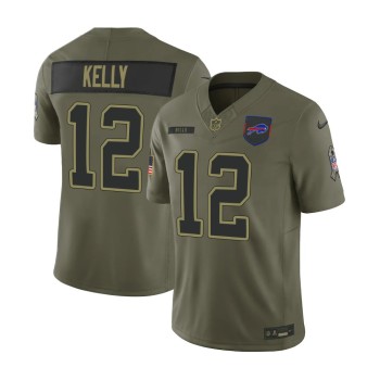 Youth's Buffalo Bills #12 Jim Kelly Nike Olive 2025 Salute to Service Retired Limited Jersey