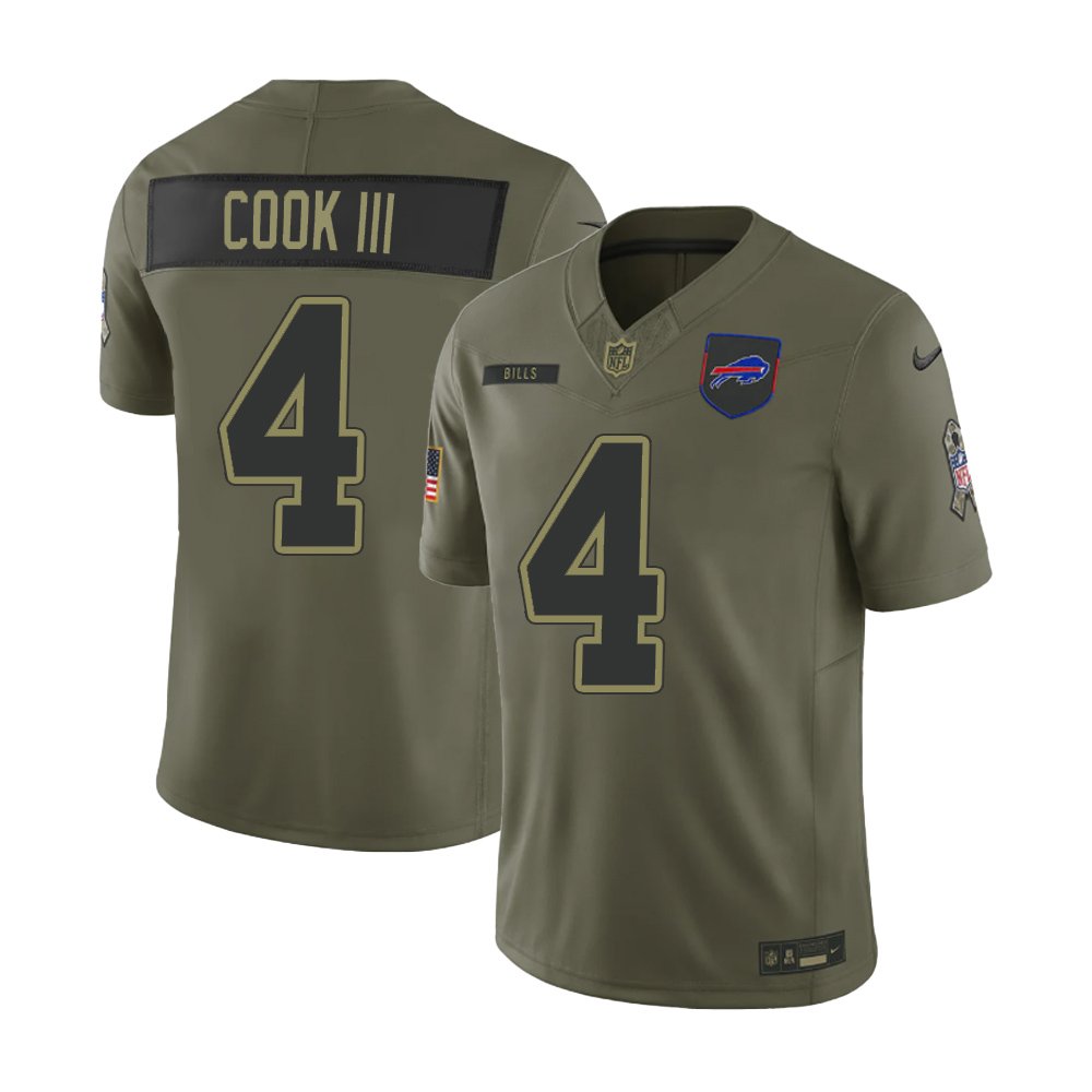Men's Buffalo Bills #4 James Cook Nike Olive 2025 Salute to Service Retired Limited Jersey