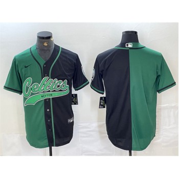 Men's Boston Celtics Blank Green/Black Split Stitched Baseball Jersey
