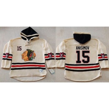 Blackhawks #15 Artem Anisimov Cream Heavyweight Pullover Hoodie Stitched NHL Jersey