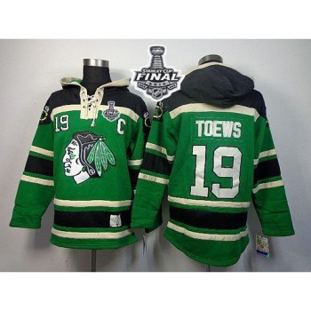 Blackhawks #19 Jonathan Toews Green St. Patrick's Day McNary Lace Hoodie 2015 Stanley Cup Stitched NHL Jersey Blackhawks #19 Jonathan Toews Green St. Patrick's Day McNary Lace Hoodie 2015 Stanley Cup Stitched NHL Jersey