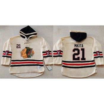 Blackhawks #21 Stan Mikita Cream Heavyweight Pullover Hoodie Stitched NHL Jersey Blackhawks #21 Stan Mikita Cream Heavyweight Pullover Hoodie Stitched NHL Jersey