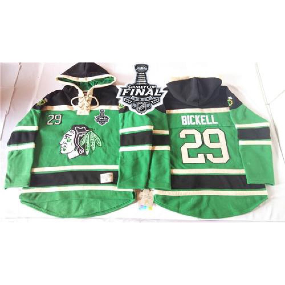 Blackhawks #29 Bryan Bickell Green St. Patrick's Day McNary Lace Hoodie 2015 Stanley Cup Stitched NHL Jersey