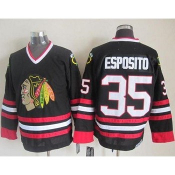 Blackhawks #35 Tony Esposito Black CCM Throwback Stitched NHL Jersey Blackhawks #35 Tony Esposito Black CCM Throwback Stitched NHL Jersey