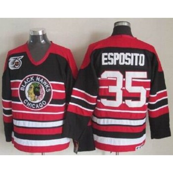 Blackhawks #35 Tony Esposito Red/Black 75TH CCM Stitched NHL Jersey Blackhawks #35 Tony Esposito Red/Black 75TH CCM Stitched NHL Jersey