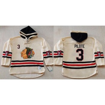Blackhawks #3 Pierre Pilote Cream Heavyweight Pullover Hoodie Stitched NHL Jersey Blackhawks #3 Pierre Pilote Cream Heavyweight Pullover Hoodie Stitched NHL Jersey