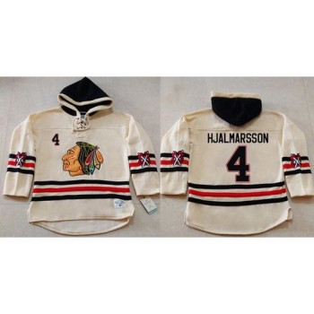 Blackhawks #4 Niklas Hjalmarsson Cream Heavyweight Pullover Hoodie Stitched NHL Jersey