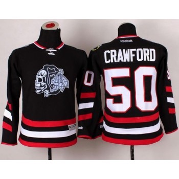 Blackhawks #50 Corey Crawford Black(White Skull) 2014 Stadium Series Stitched Youth NHL Jersey Blackhawks #50 Corey Crawford Black(White Skull) 2014 Stadium Series Stitched Youth NHL Jersey