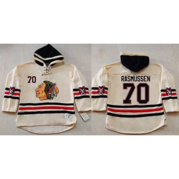 Blackhawks #70 Dennis Rasmussen Cream Heavyweight Pullover Hoodie Stitched NHL Jersey Blackhawks #70 Dennis Rasmussen Cream Heavyweight Pullover Hoodie Stitched NHL Jersey