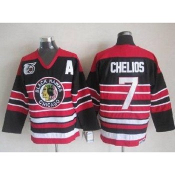 Blackhawks #7 Chris Chelios Red/Black 75TH CCM Stitched NHL Jersey Blackhawks #7 Chris Chelios Red/Black 75TH CCM Stitched NHL Jersey