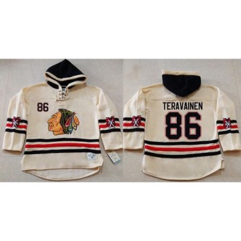 Blackhawks #86 Teuvo Teravainen Cream Heavyweight Pullover Hoodie Stitched NHL Jersey