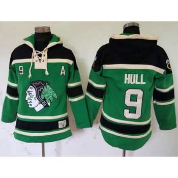 Blackhawks #9 Bobby Hull Green St. Patrick's Day McNary Lace Hoodie Stitched NHL Jersey