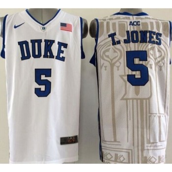 Blue Devils #5 Tyus Jones White Basketball Stitched NCAA Jersey