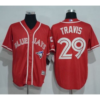 Blue Jays #29 Devon Travis Red New Cool Base Canada Day Stitched MLB Jersey