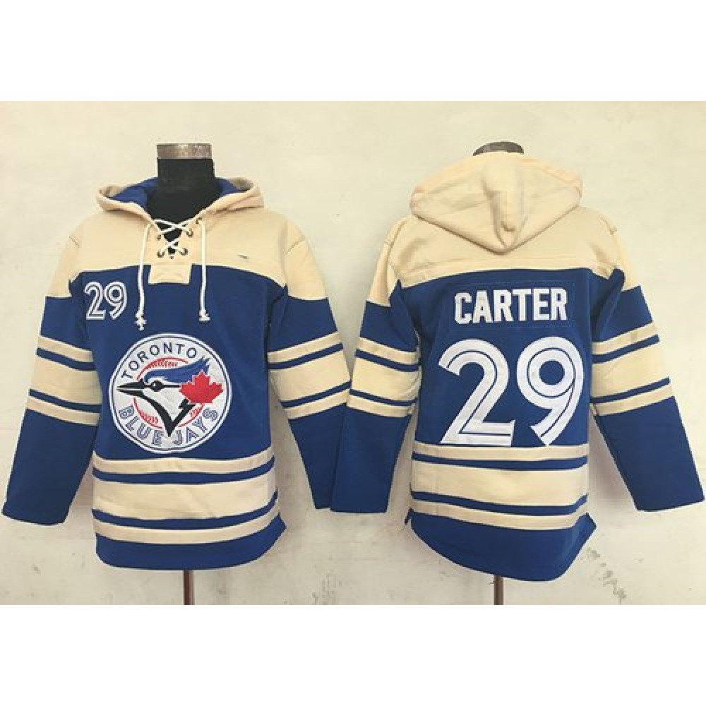 Blue Jays #29 Joe Carter Blue Sawyer Hooded Sweatshirt MLB Hoodie