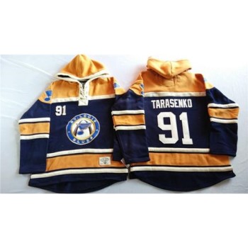 Blues #91 Vladimir Tarasenko Navy Blue/Gold Sawyer Hooded Sweatshirt Stitched NHL Jersey