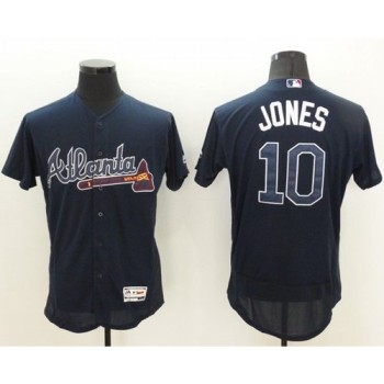 Braves #10 Chipper Jones Navy Blue Flexbase Authentic Collection Stitched MLB Jersey