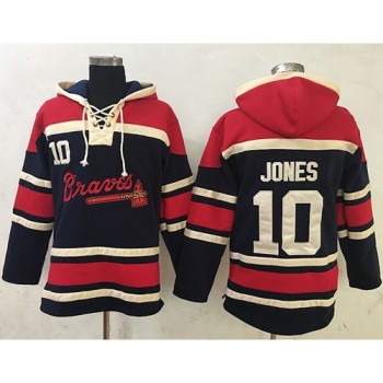 Braves #10 Chipper Jones Navy Blue Sawyer Hooded Sweatshirt MLB Hoodie Braves #10 Chipper Jones Navy Blue Sawyer Hooded Sweatshirt MLB Hoodie