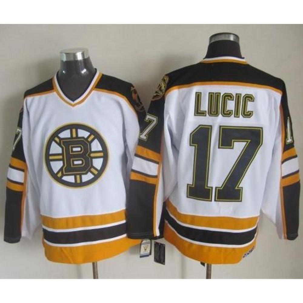 Bruins #17 Milan Lucic White/Black CCM Throwback Stitched NHL Jersey