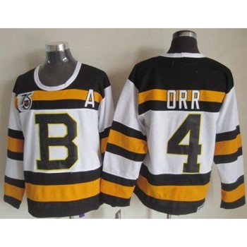 Bruins #4 Bobby Orr White CCM Throwback 75TH Stitched NHL Jersey Bruins #4 Bobby Orr White CCM Throwback 75TH Stitched NHL Jersey
