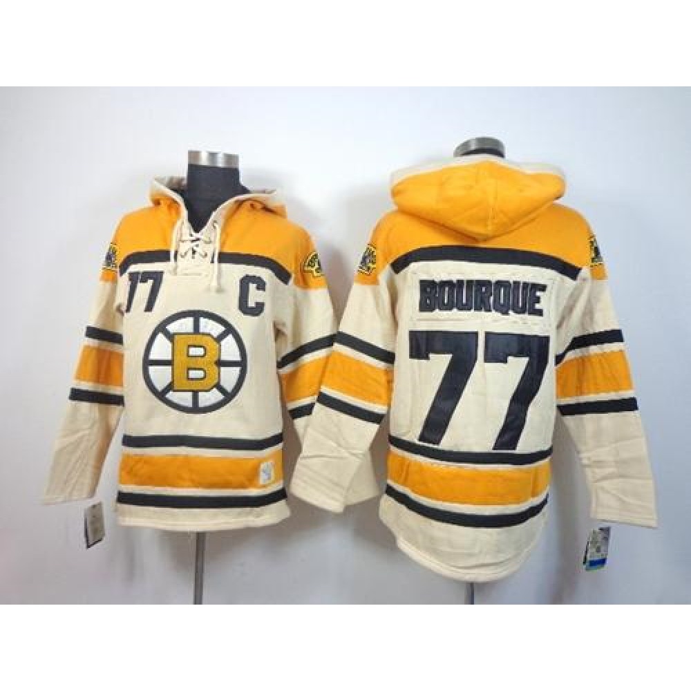 Bruins #77 Ray Bourque Cream Sawyer Hooded Sweatshirt Stitched NHL Jersey
