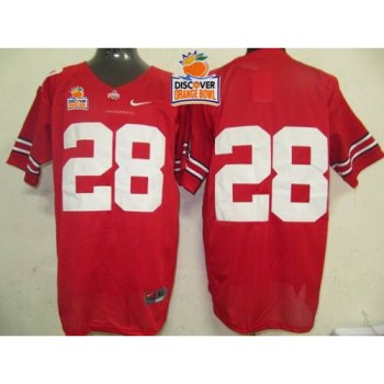Buckeyes #28 Red 2014 Discover Orange Bowl Patch Stitched NCAA Jersey