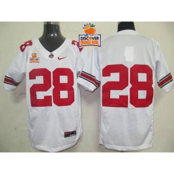 Buckeyes #28 White 2014 Discover Orange Bowl Patch Stitched NCAA Jersey