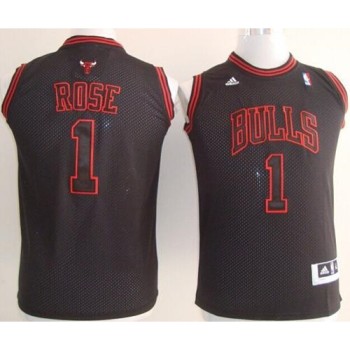 Bulls #1 Derrick Rose Black With Red No. Stitched Youth NBA Jersey Bulls #1 Derrick Rose Black With Red No. Stitched Youth NBA Jersey