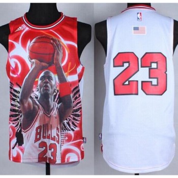 Bulls #23 Michael Jordan White Portrait Fashion Stitched NBA Jersey Bulls #23 Michael Jordan White Portrait Fashion Stitched NBA Jersey