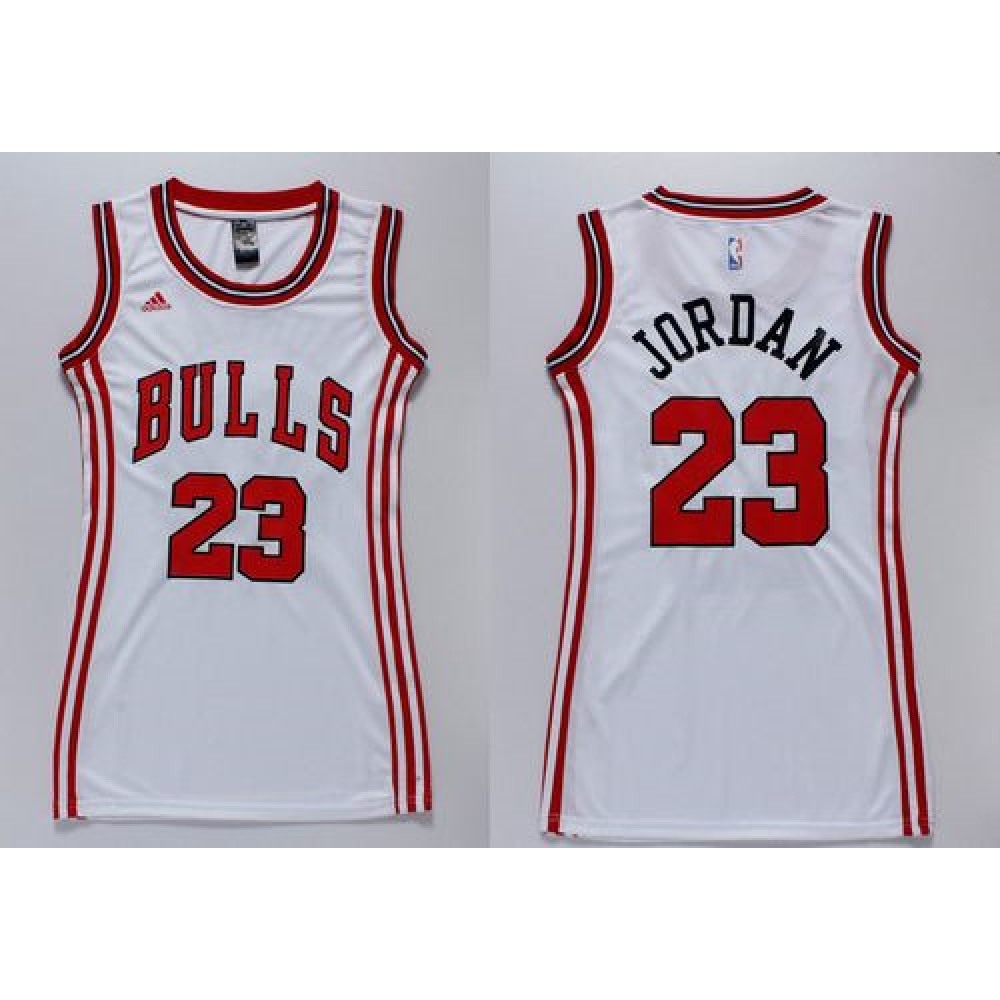 Bulls #23 Michael Jordan White Women's Dress Stitched NBA Jersey