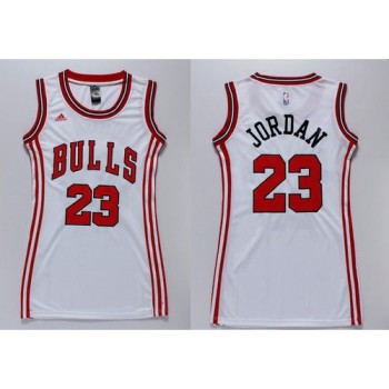 Bulls #23 Michael Jordan White Women's Dress Stitched NBA Jersey Bulls #23 Michael Jordan White Women's Dress Stitched NBA Jersey