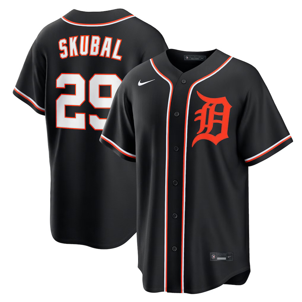 Men's Detroit Tigers #29 Tarik Skubal Fashion Replica Black Out Jersey