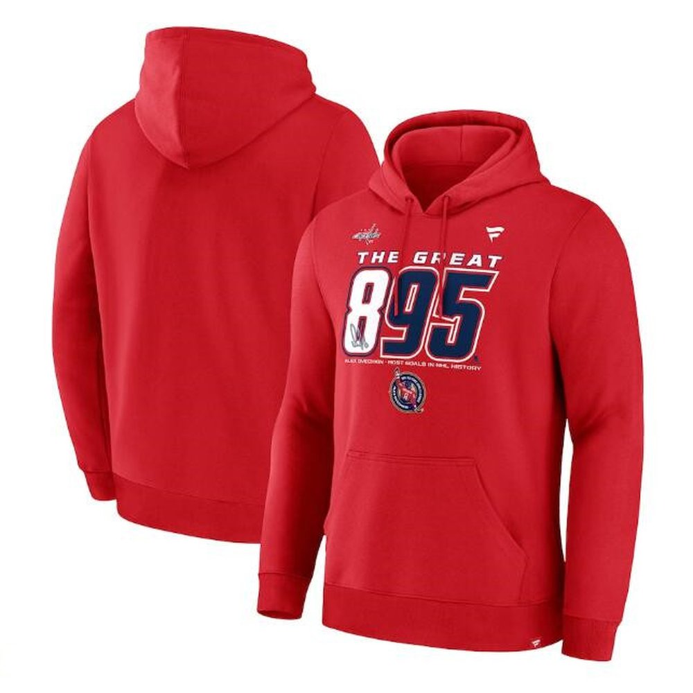 Men's Washington Capitals Red All-Time Leading Goal Scorer The Great 895 Pullover Hoodie Men's Washington Capitals Red All-Time Leading Goal Scorer The Great 895 Pullover Hoodie