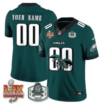 Youth Philadelphia Eagles x Green Cape Villain Green 2025 Super Bowl LIX Champions Patch Edition Vapor F.U.S.E. Limited Custom Jersey