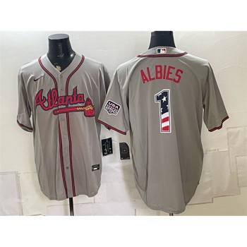 Youth Atlanta Braves #1 Ozzie Albies Grey USA 250 Fourth of July Home Stadium Jersey