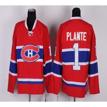 Canadiens #1 Jacques Plante Red CH CCM Throwback Stitched NHL Jersey Canadiens #1 Jacques Plante Red CH CCM Throwback Stitched NHL Jersey