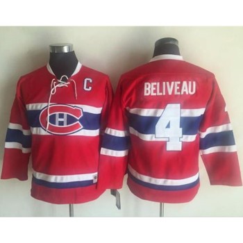 Canadiens #4 Jean Beliveau Red CCM Throwback Stitched Youth NHL Jersey