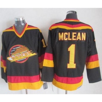 Canucks #1 Kirk Mclean Black/Gold CCM Throwback Stitched NHL Jersey