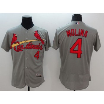 Cardinals #4 Yadier Molina Grey Flexbase Authentic Collection Stitched MLB Jersey Cardinals #4 Yadier Molina Grey Flexbase Authentic Collection Stitched MLB Jersey