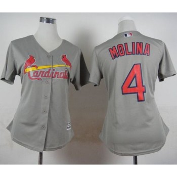 Cardinals #4 Yadier Molina Grey Road Women's Stitched MLB Jersey Cardinals #4 Yadier Molina Grey Road Women's Stitched MLB Jersey