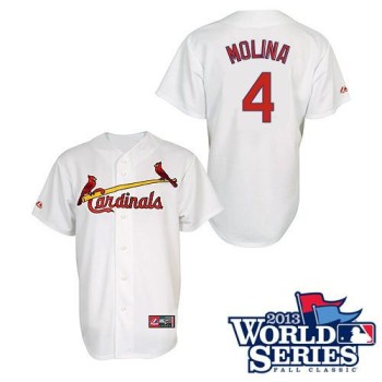 Cardinals #4 Yadier Molina White Cool Base 2013 World Series Patch Stitched MLB Jersey Cardinals #4 Yadier Molina White Cool Base 2013 World Series Patch Stitched MLB Jersey