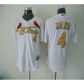 Cardinals #4 Yadier Molina White(Gold No.) Cool Base Stitched MLB Jersey Cardinals #4 Yadier Molina White(Gold No.) Cool Base Stitched MLB Jersey