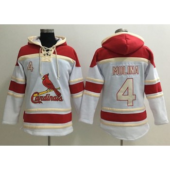 Cardinals #4 Yadier Molina White Sawyer Hooded Sweatshirt MLB Hoodie Cardinals #4 Yadier Molina White Sawyer Hooded Sweatshirt MLB Hoodie