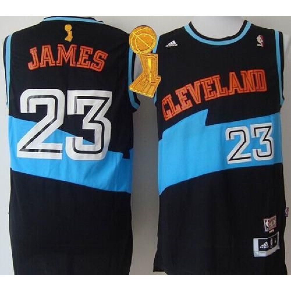 Cavaliers #23 LeBron James Black ABA Hardwood Classic The Champions Patch Stitched NBA Jersey