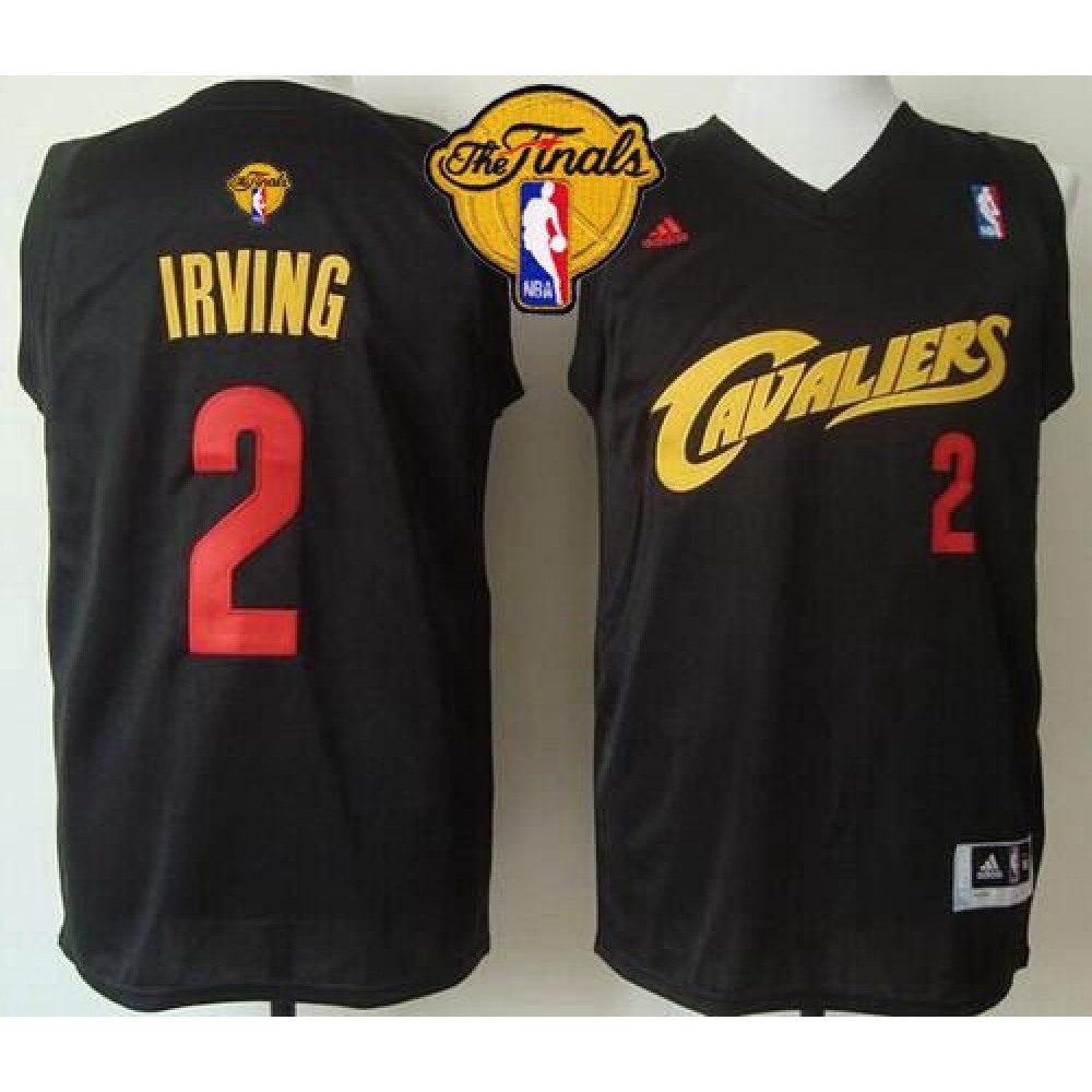 Cavaliers #2 Kyrie Irving Black(Red No.) Fashion The Finals Patch Stitched NBA Jersey