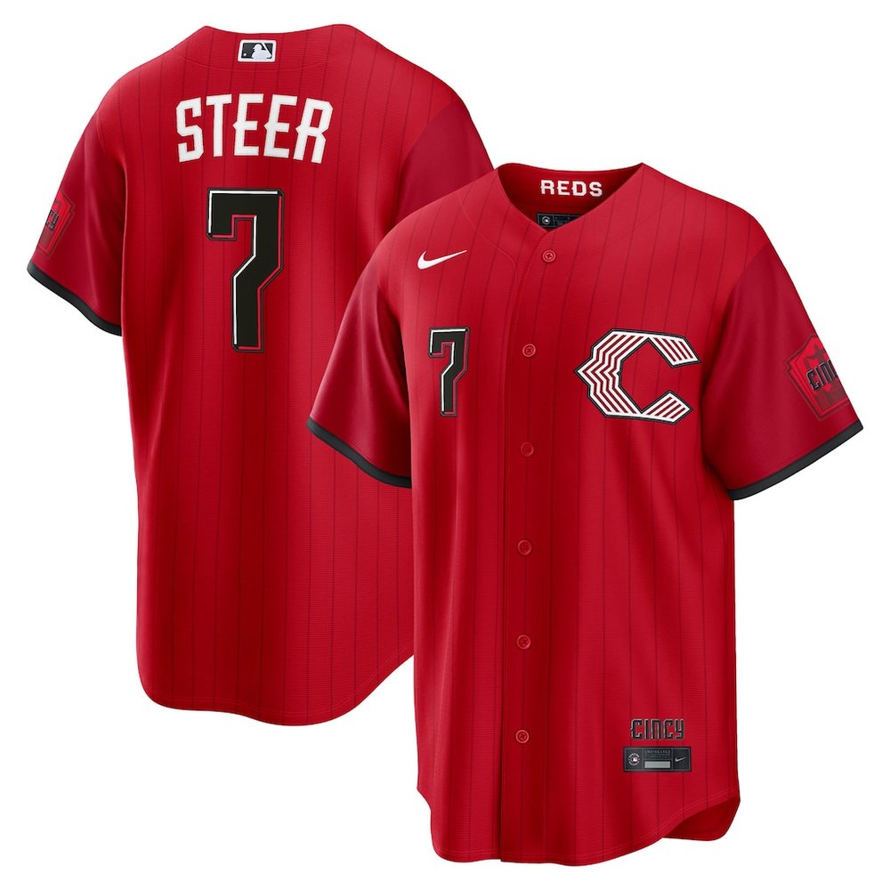 Youth Cincinnati Reds #7 Spencer Steer Red 2026 City Connect Stitched Jersey