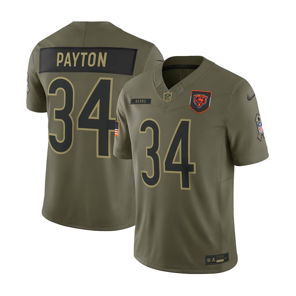 Youth's Chicago Bears #34 Walter Payton Nike Olive 2025 Salute to Service Retired Limited Jersey